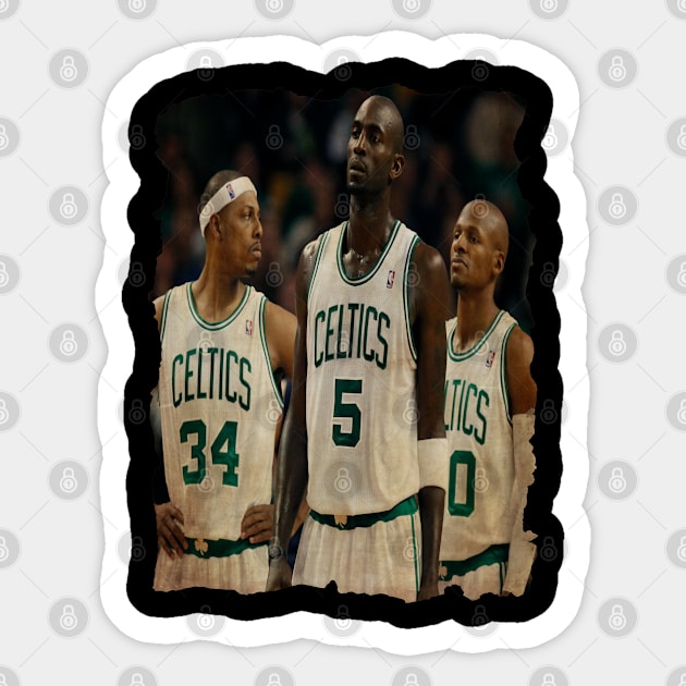 Kevin Garnett, Paul Pierce, And Ray Allen Vintage Sticker by CAH BLUSUKAN